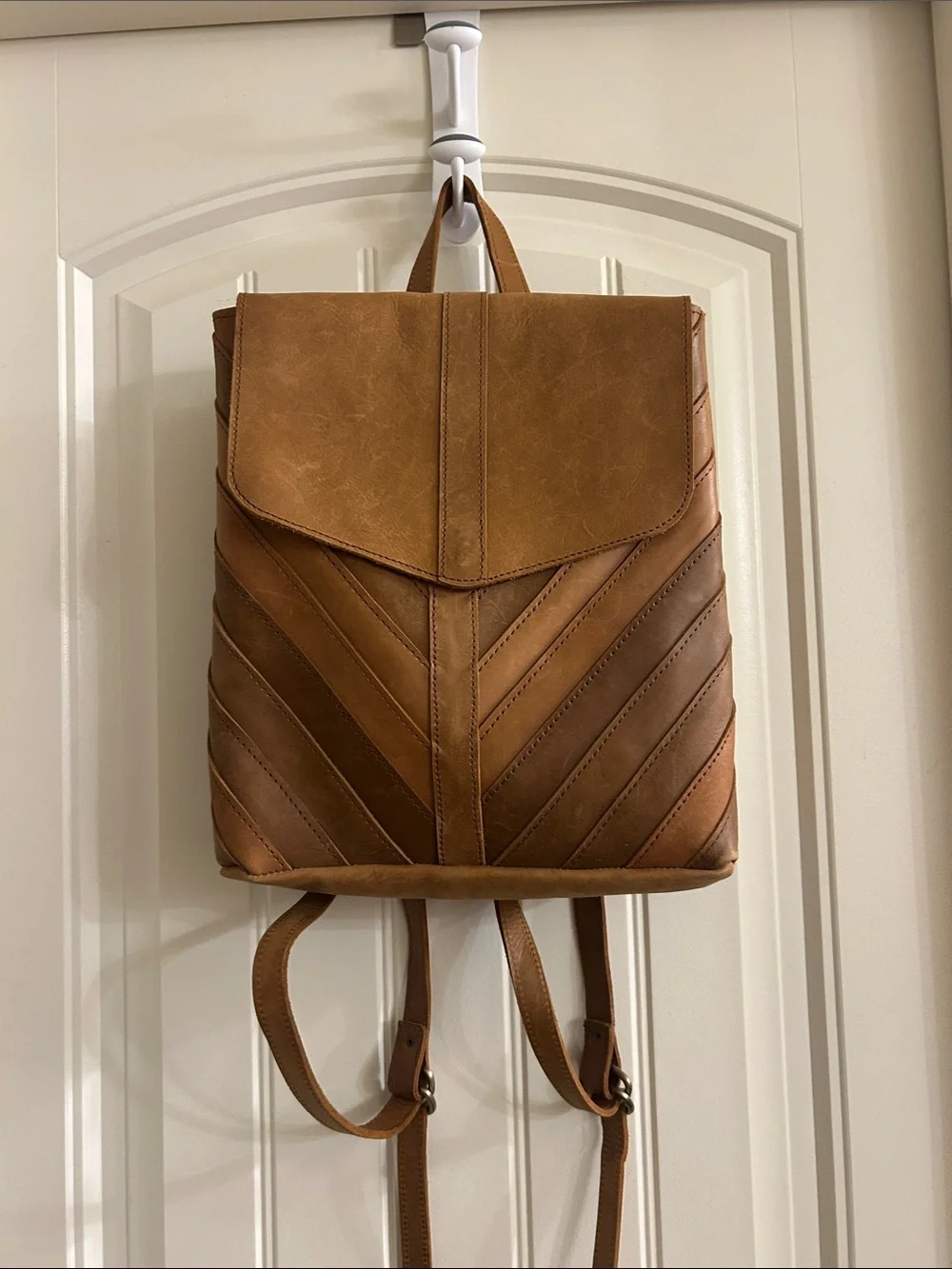 Magnolia Chevron Paneled Tan Leather Backpack